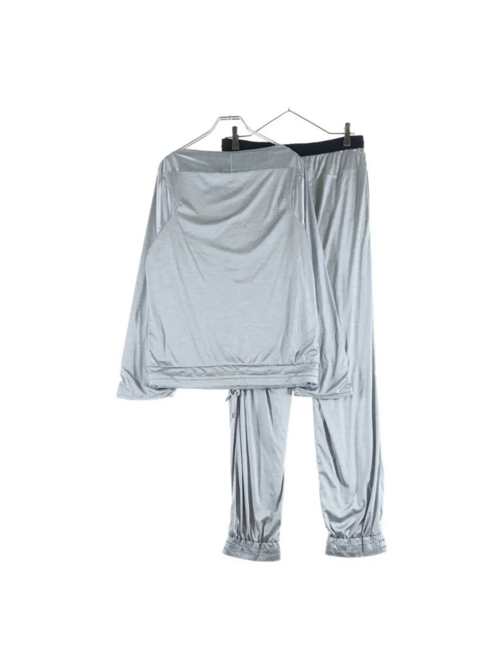 Chanel CC Logo Metallic Silver Set Polyester Top Jogger Pants